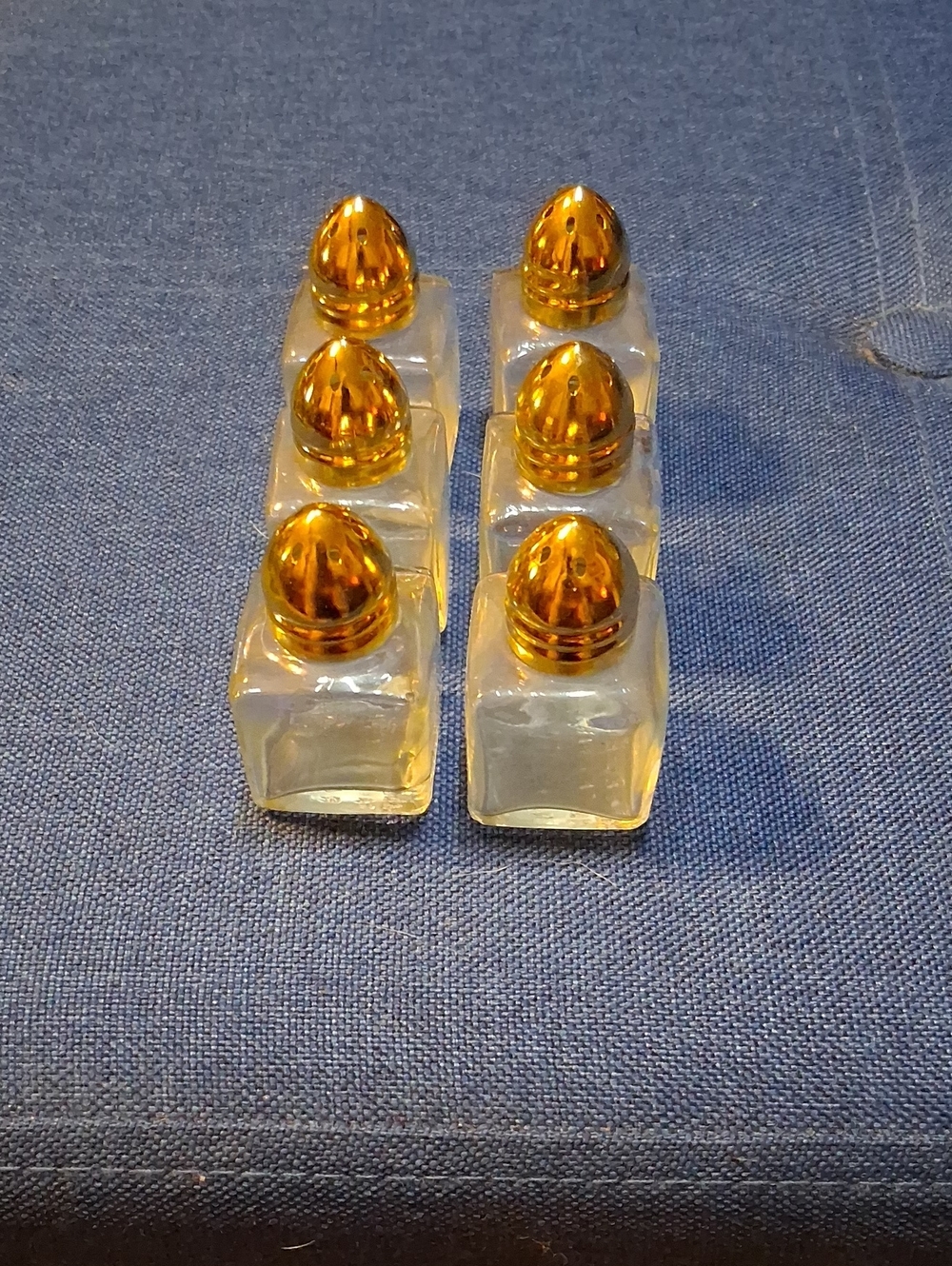 Gold-Top Clear Glass Salt & Pepper Shakers (Set of 6)